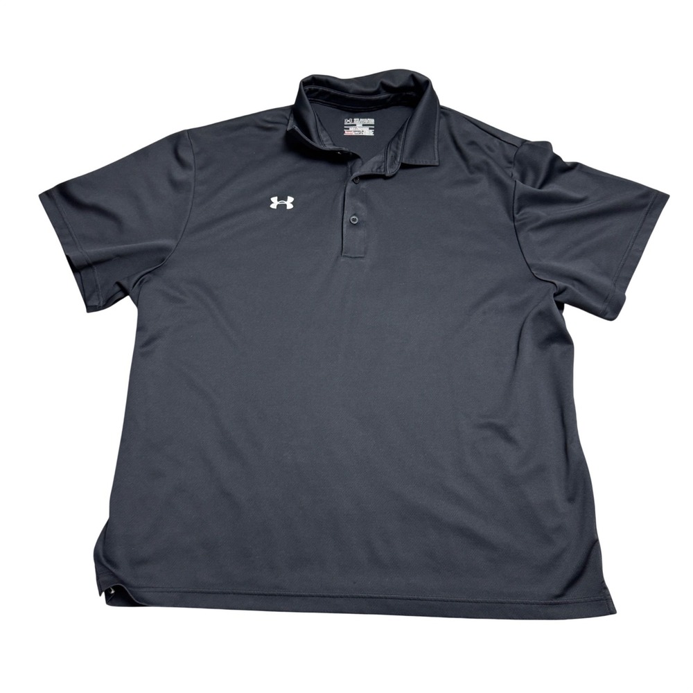 Under Armour Heatgear Polo Shirt Mens 2XL Loose‎ Fit Black Short Sleeve Athletic